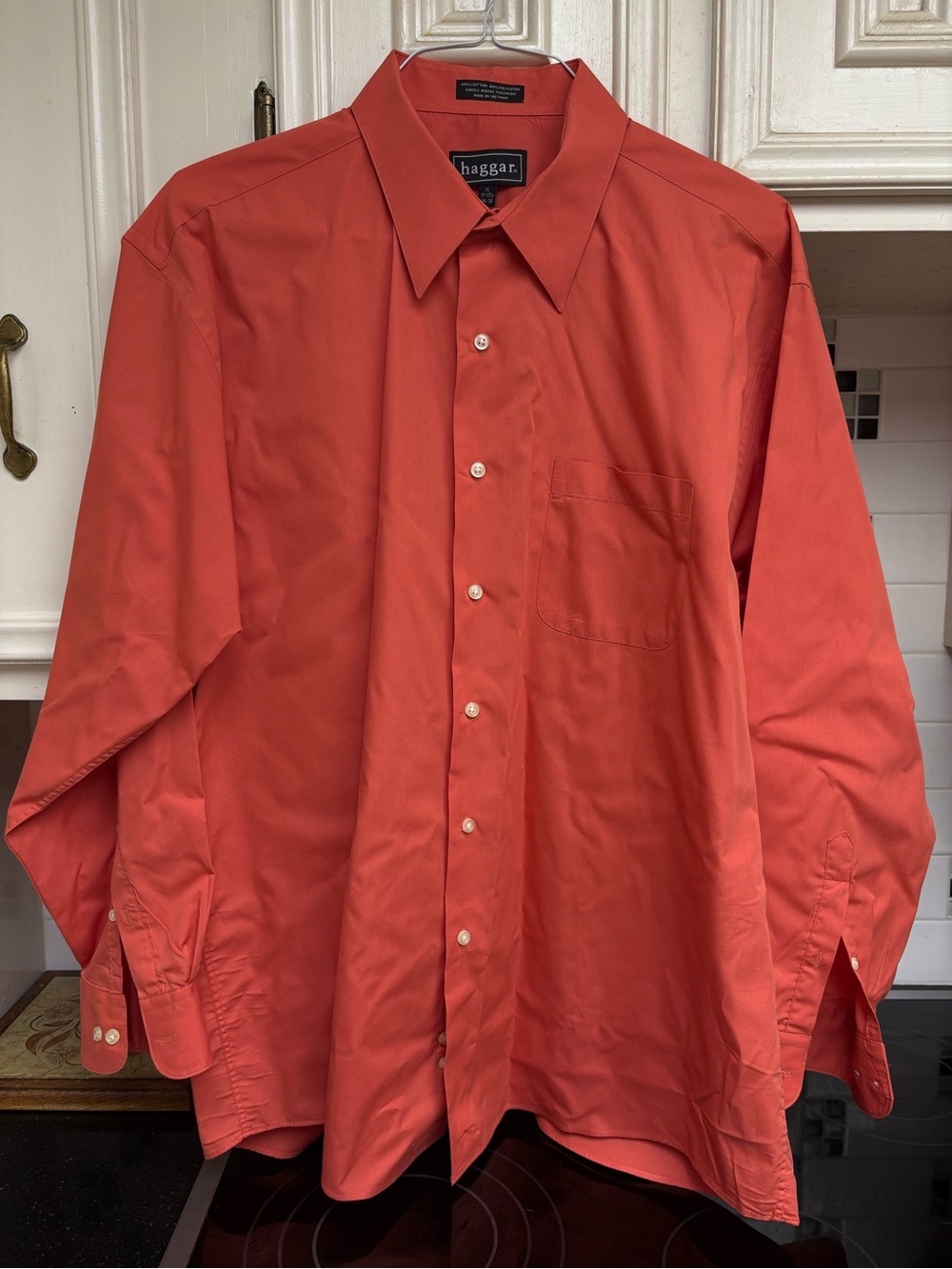 Haggar Men's Coral Long Sleeve Button-Up Shirt